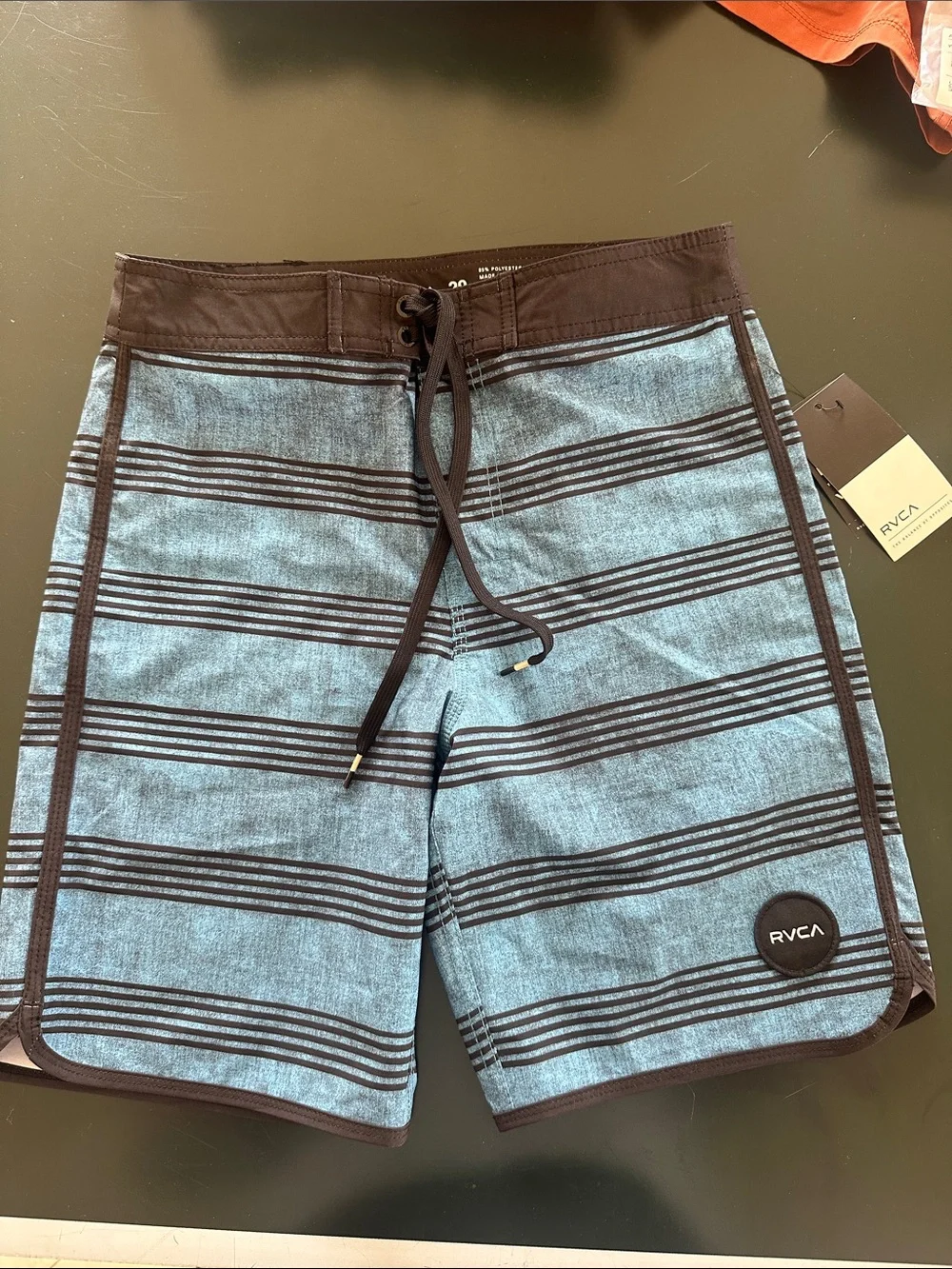 RVCA Men’s Blue and Black Striped Board Shorts